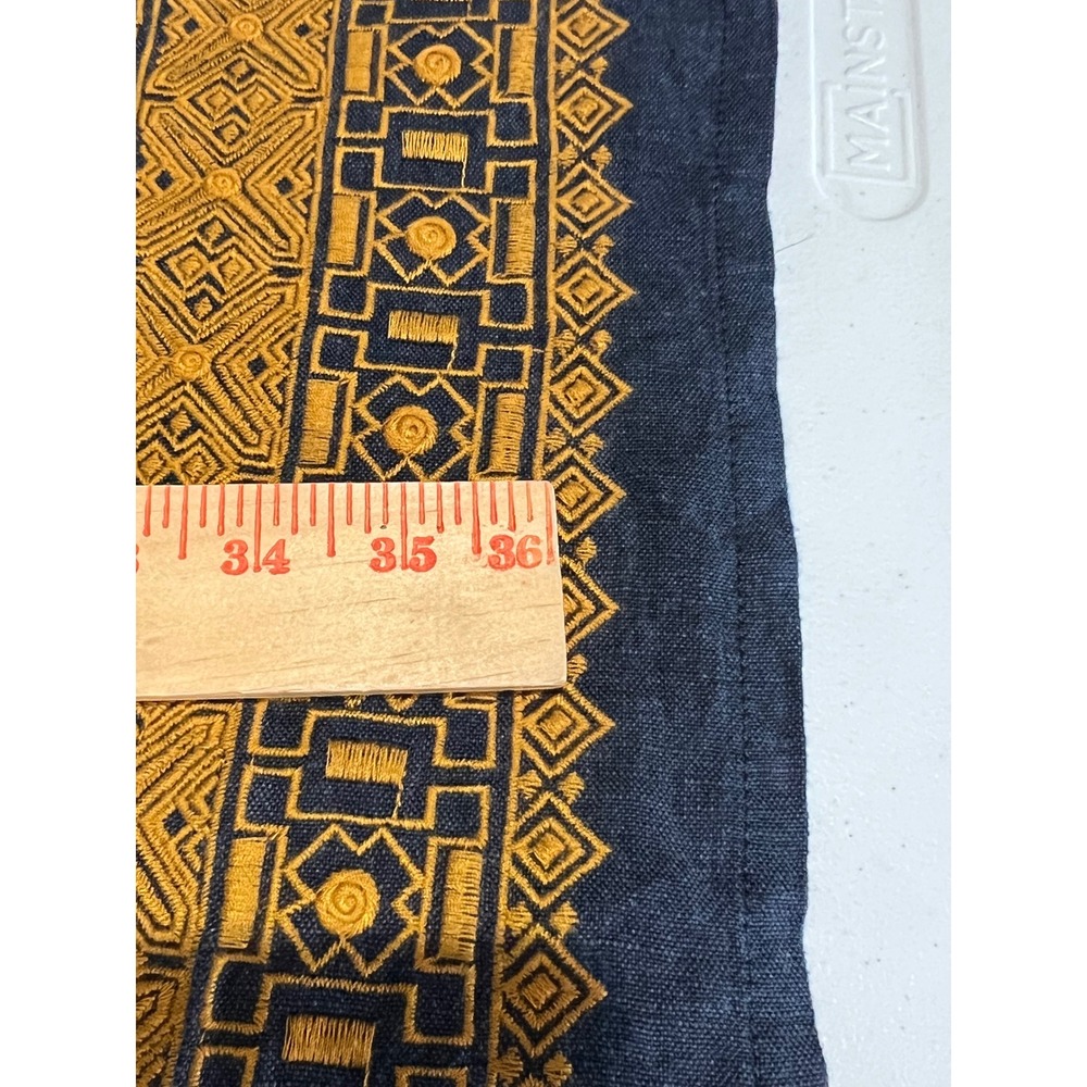 Garnet Hill Embroidered Linen Popover Dress Blue Flax Embroidered Tassel Size 12 - Picture 12 of 13